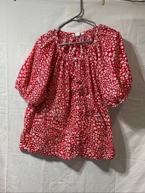 Gap Red Floral Puff-Sleeve Women's Top